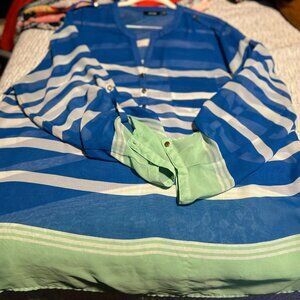 Apt 9 Blue and Green Striped Mesh Top! Size 1X